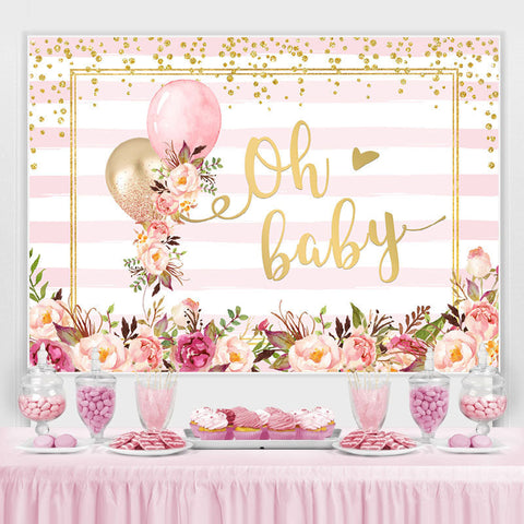 Oh bébé rose ballon floral rayure bébé douche toile de fond