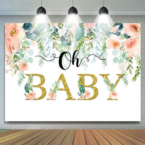 Oh Baby Pink Floral Water Color Baby Shower Bakcdrop