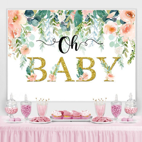 Oh Baby Pink Floral Water Color Baby Shower Bakcdrop