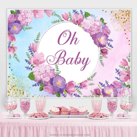 Oh Baby Toile de fond de douche de bébé à paillettes florales violettes