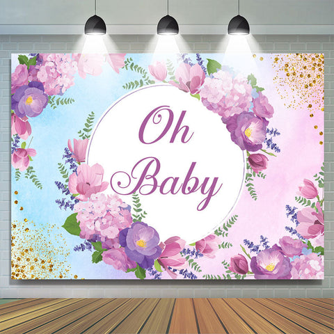 Oh Baby Toile de fond de douche de bébé à paillettes florales violettes