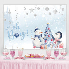 Oh Baby Snowy Penguin Toile de Fond Bleue pour Baby Shower