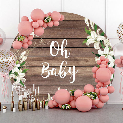 Oh Baby Toile de fond de douche de bébé ronde en bois marron floral blanc