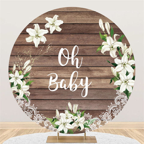 Oh Baby Toile de fond de douche de bébé ronde en bois marron floral blanc