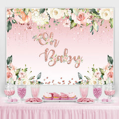 Oh bébé blanc floral rose paillettes baby shower toile de fond