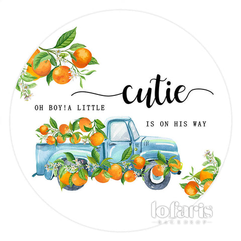 Oh Boy A Little Cutie est sur son chemin Baby Shower Round Backdrop