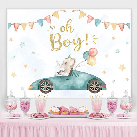 Oh Boy Ballon Éléphant Baby Shower Photo Toile de Fond