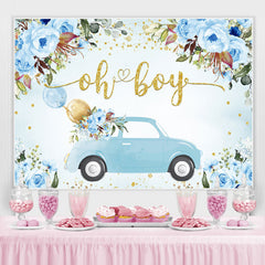 Toile de fond de douche de bébé floral Oh Boy voiture bleue et ballon