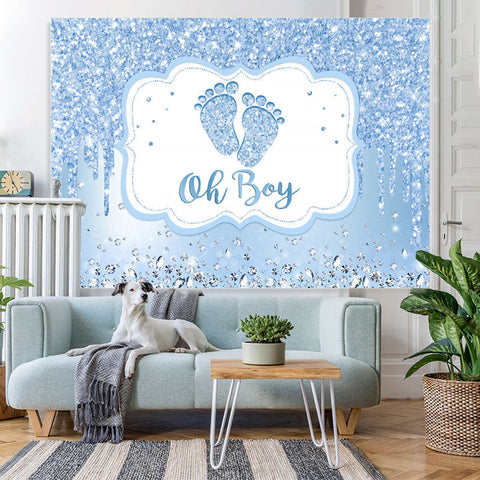 Toile de fond de douche de bébé Oh Boy Blue Glitter pour la fête