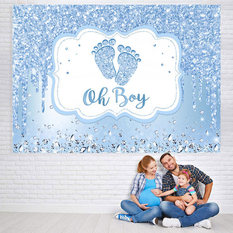 Toile de fond de douche de bébé Oh Boy Blue Glitter pour la fête