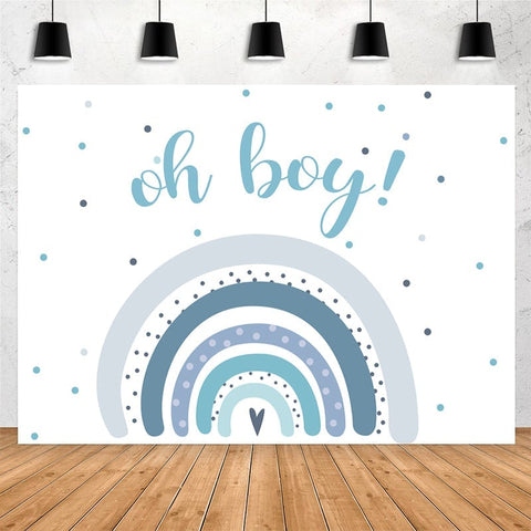 Toile de fond de douche de bébé arc-en-ciel bleu Oh Boy pour la fête