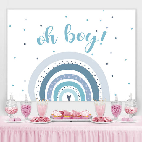 Toile de fond de douche de bébé arc-en-ciel bleu Oh Boy pour la fête