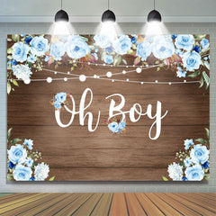 Oh Boy Blue Roses Wood and Lights Baby Shower pour garçon