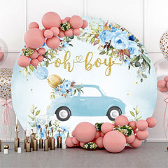 Oh Boy Floral Car Toile de fond de douche de bébé ronde bleue