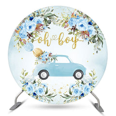 Oh Boy Floral Car Toile de fond de douche de bébé ronde bleue