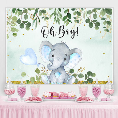 Oh Boy Green Leaves Toile de fond de douche de bébé éléphant bleu