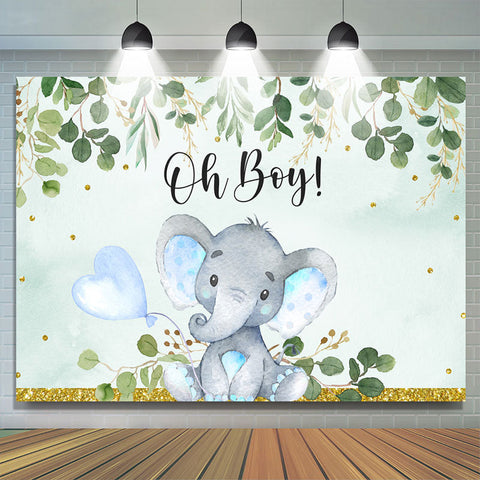 Oh Boy Green Leaves Toile de fond de douche de bébé éléphant bleu