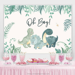 Oh Boy Greenery Dinosaures Toile de fond de douche de bébé blanche