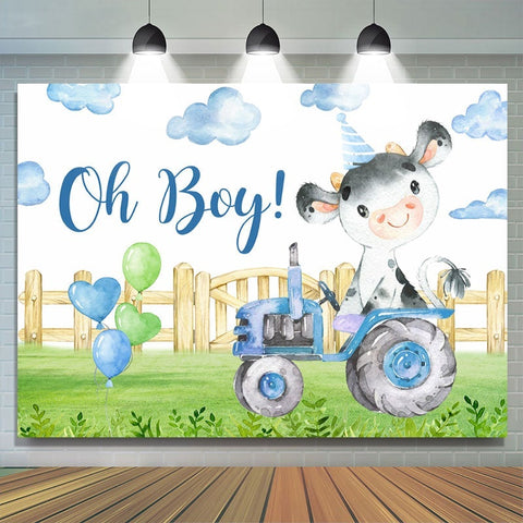 Oh Boy Tractor Bull In Garden douche de bébé Toile de fond