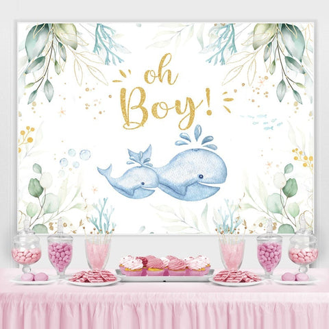 Oh Boy Baleine Vert Photoshoot Toile de Fond pour Baby Shower