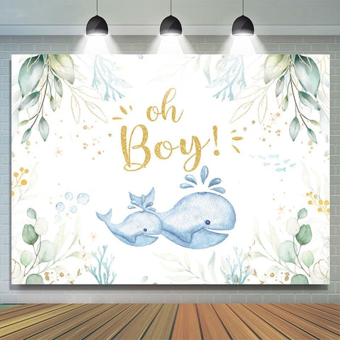 Oh Boy Baleine Vert Photoshoot Toile de Fond pour Baby Shower