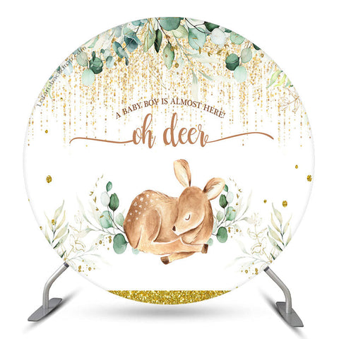 Oh Deer Leaves Glitter Baby Shower Toile de Fond Ronde