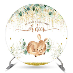 Oh Deer Leaves Glitter Baby Shower Toile de Fond Ronde