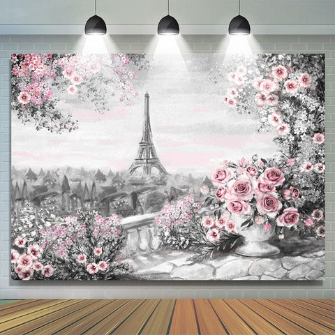 Peinture à l'huile Tour Eiffel Rose Floral Rose Toile de Fond