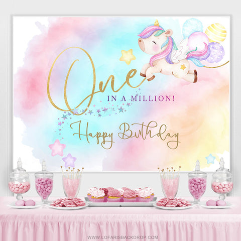 Un sur un million de toile de fond de joyeux anniversaire de licorne