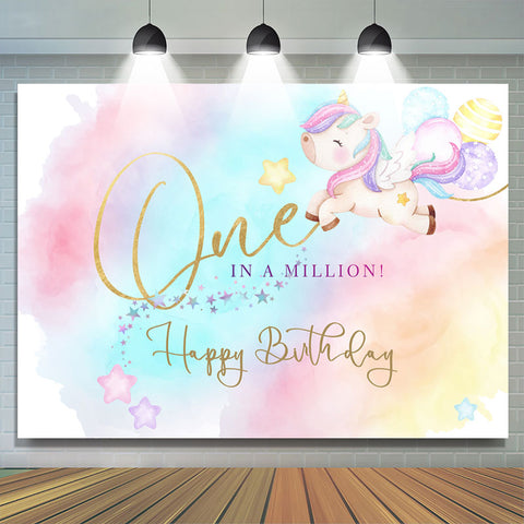 Un sur un million de toile de fond de joyeux anniversaire de licorne