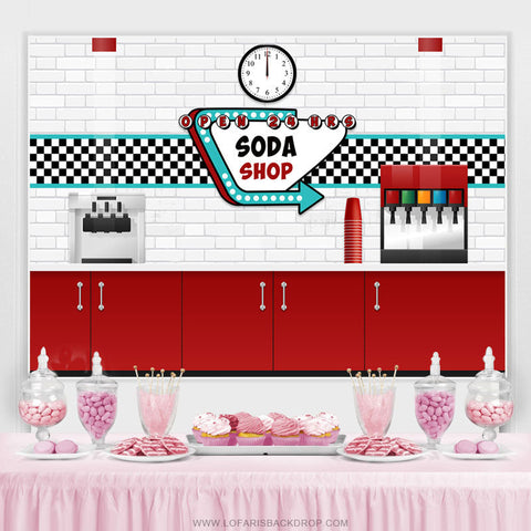 Ouvrez la toile de fond du magasin de soda 24 heures sur 24 pour la décoration de fête