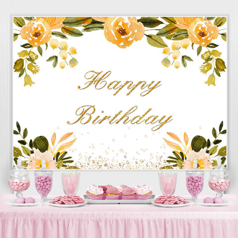 Toile de fond Happy Biryhday à fleurs orange et diamants