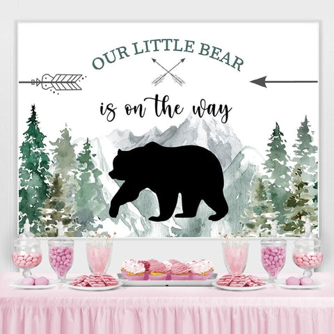 Notre ours de litière est sur le chemin Baby Shower Backdrop