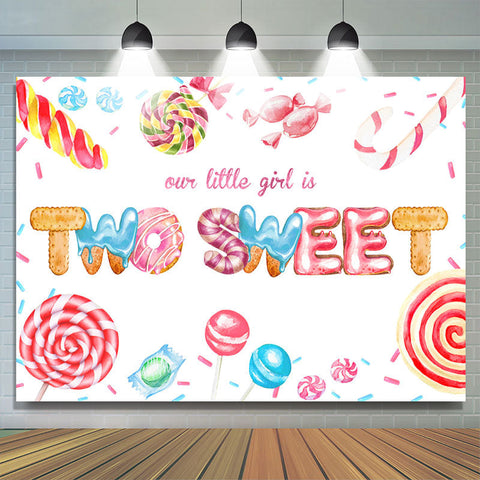 Notre petite fille est 2 toile de fond d'anniversaire Sweet Candyland