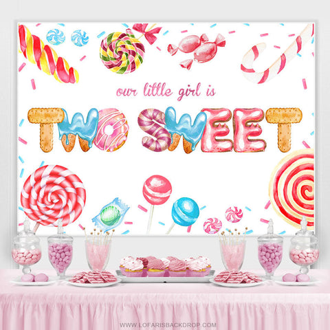 Notre petite fille est 2 toile de fond d'anniversaire Sweet Candyland