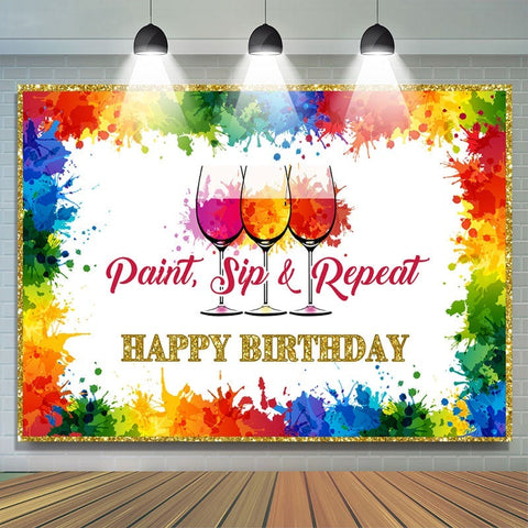 Peinture Sip and Repeat Rainbow Happy Birthday Backdorp