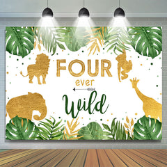 Feuilles de palmier et toile de fond du 4e anniversaire des animaux sauvages