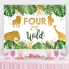 Feuilles de palmier et toile de fond du 4e anniversaire des animaux sauvages