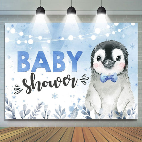 Toile de fond de douche de bébé d'hiver bleu pingouin pour la fête