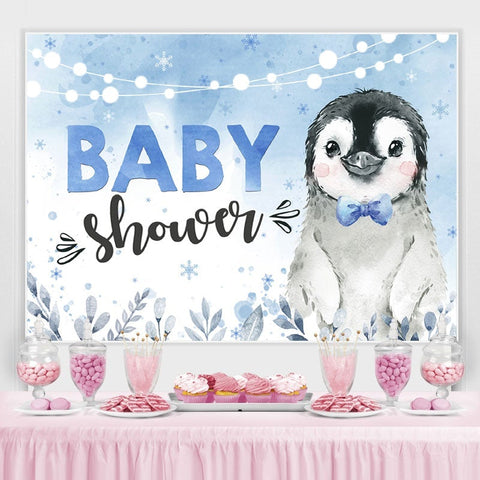 Toile de fond de douche de bébé d'hiver bleu pingouin pour la fête