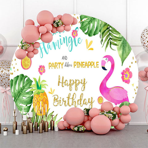 Ananas Flamingo Monsteras Cercle Anniversaire Toile de Fond