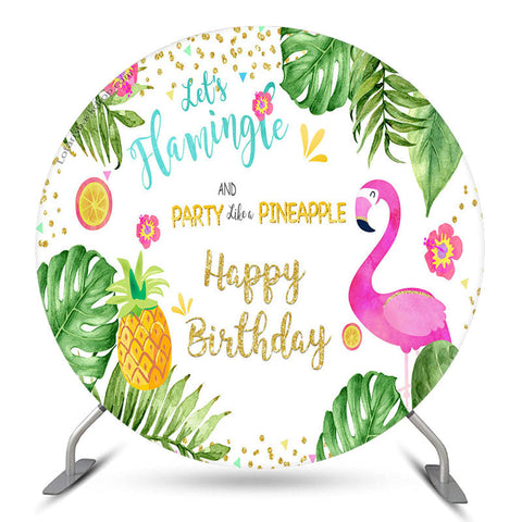 Ananas Flamingo Monsteras Cercle Anniversaire Toile de Fond