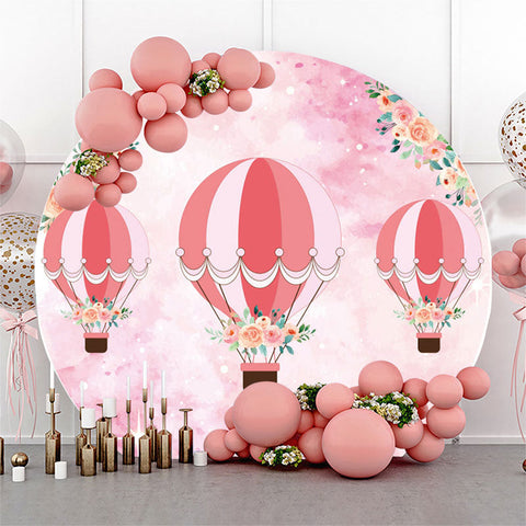 Couverture de toile de fond ronde rose Airballoon Baby Shower