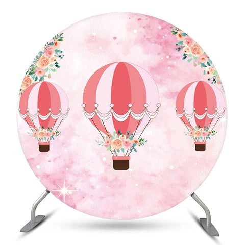 Couverture de toile de fond ronde rose Airballoon Baby Shower