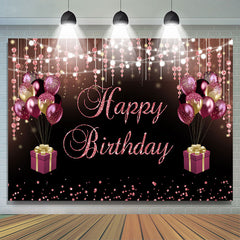 Toile de fond d'anniversaire de bokeh de paillettes de ballon rose et noir