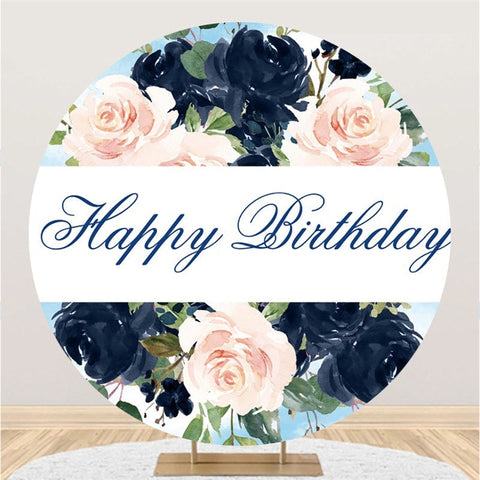 Fond De Joyeux Anniversaire Rond De Fleur Rose Et Bleu Foncé