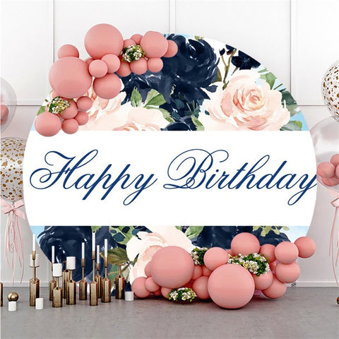 Fond De Joyeux Anniversaire Rond De Fleur Rose Et Bleu Foncé