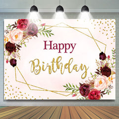 Toile de fond de fête joyeux anniversaire floral rose et rouge foncé