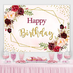 Toile de fond de fête joyeux anniversaire floral rose et rouge foncé