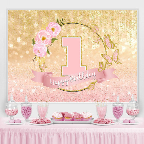 Toile de fond rose et doré 1er anniversaire Glitter Bokeh